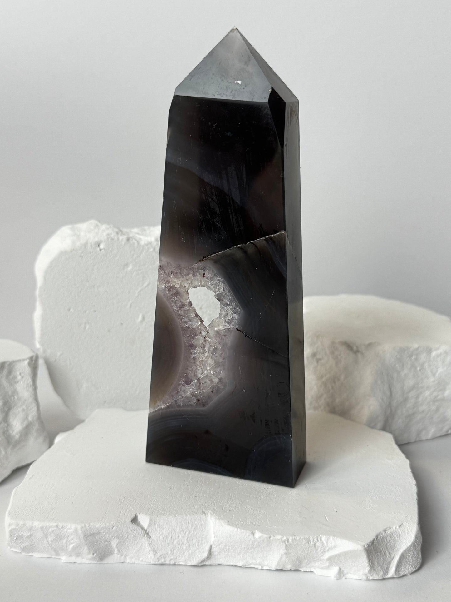 Druzy Achat Turm mit Amethyst