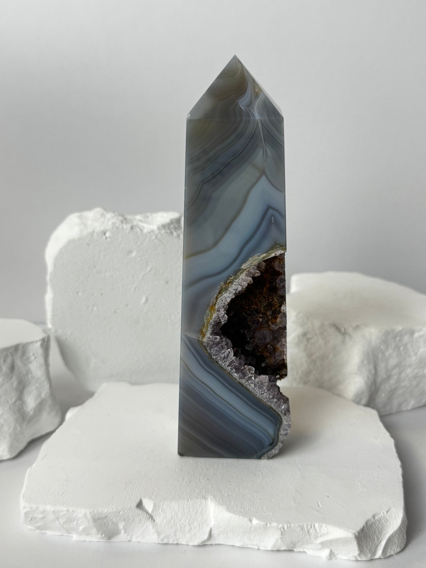Druzy Agate Tower with Amethyst
