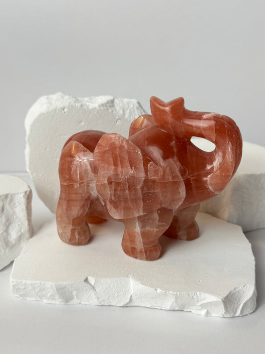 Pinker Karibischer Kalzit – Elefant Carving