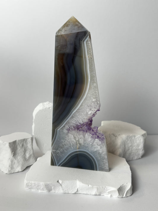 Druzy Achat Turm mit Amethyst