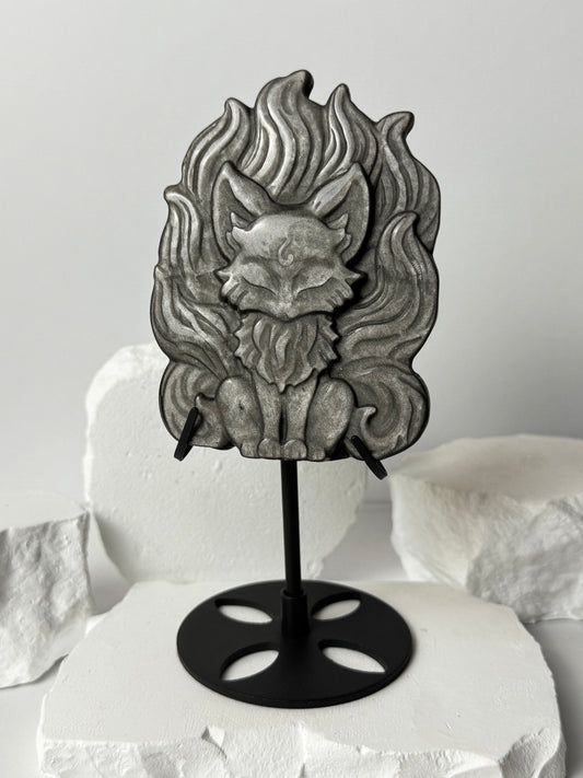 Silver Obsidian Ninetail Fox – on stand