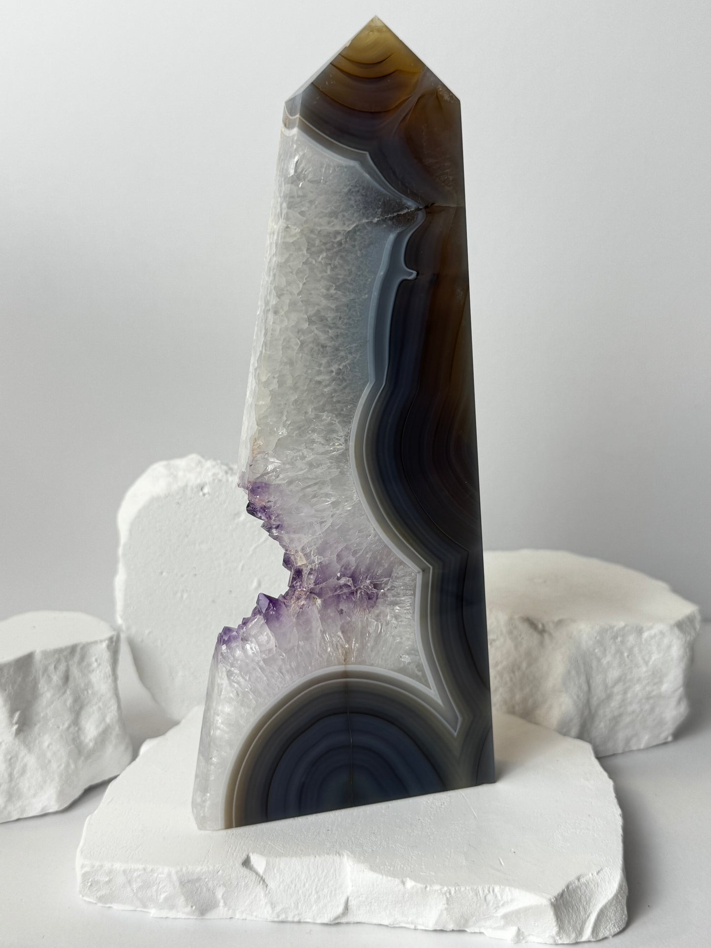 Druzy Achat Turm mit Amethyst