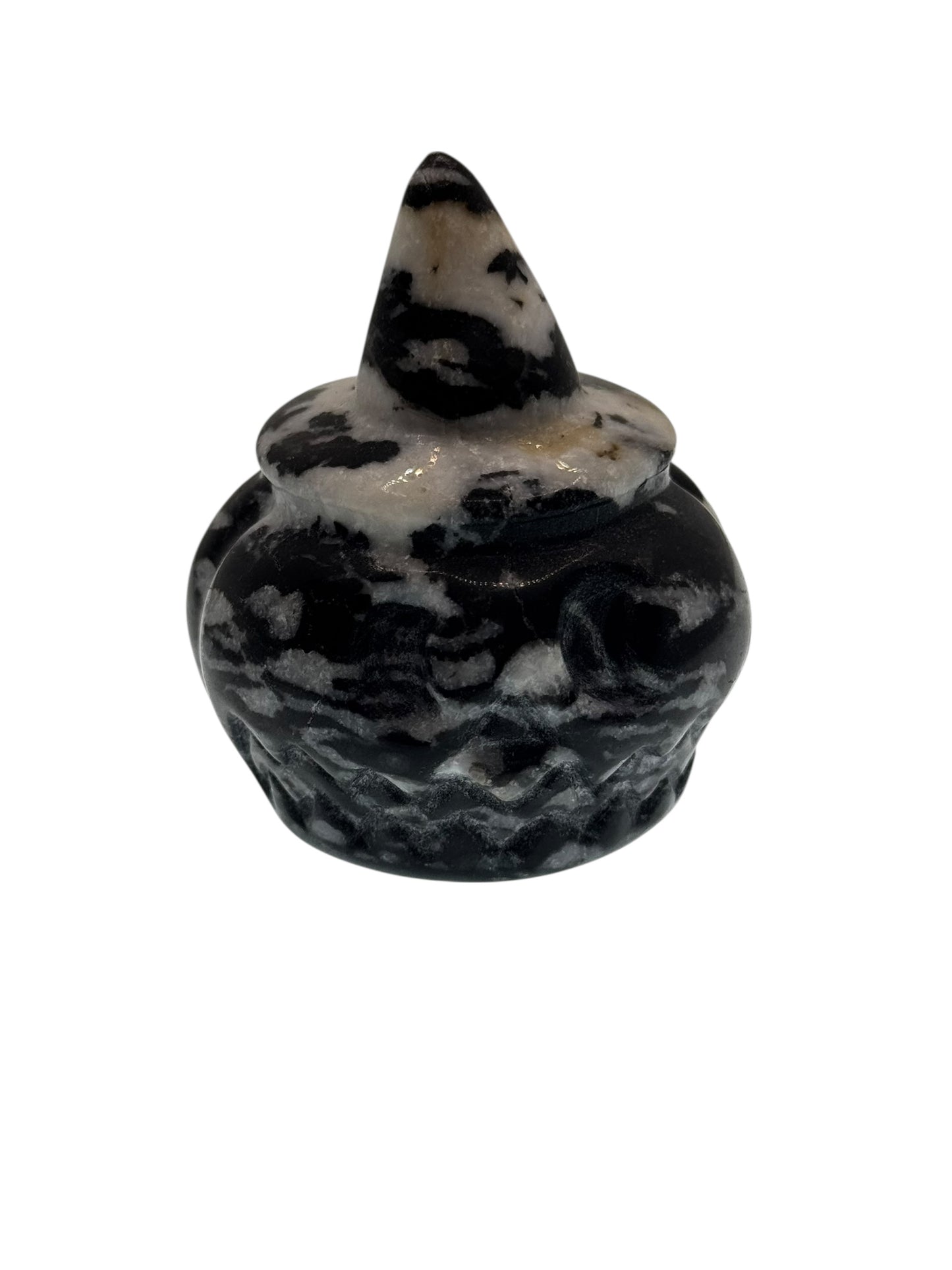 🎃 Zebra Jasper Pumpkin with Witch's Hat – Carving