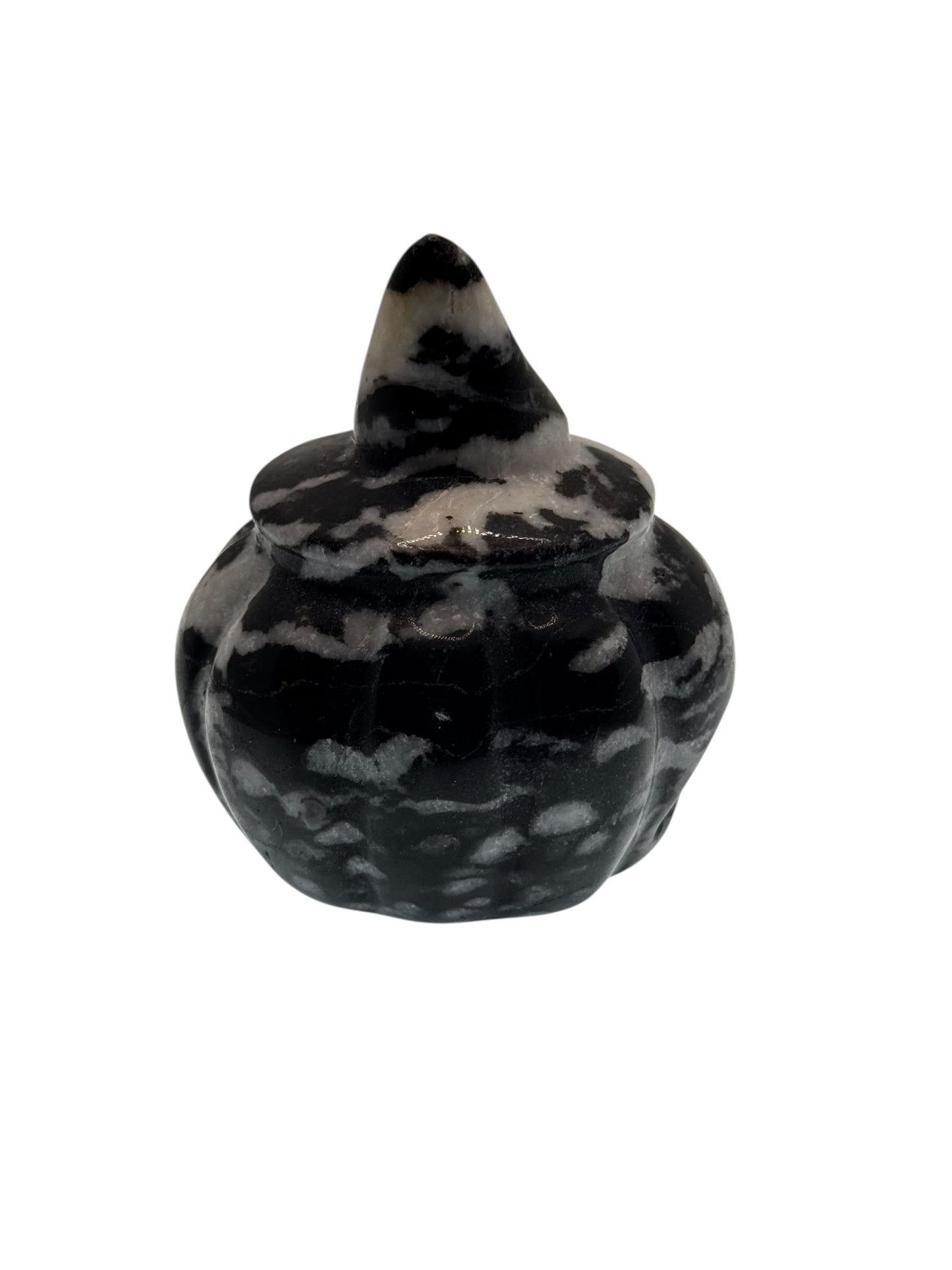 🎃 Zebra Jasper Pumpkin with Witch's Hat – Carving