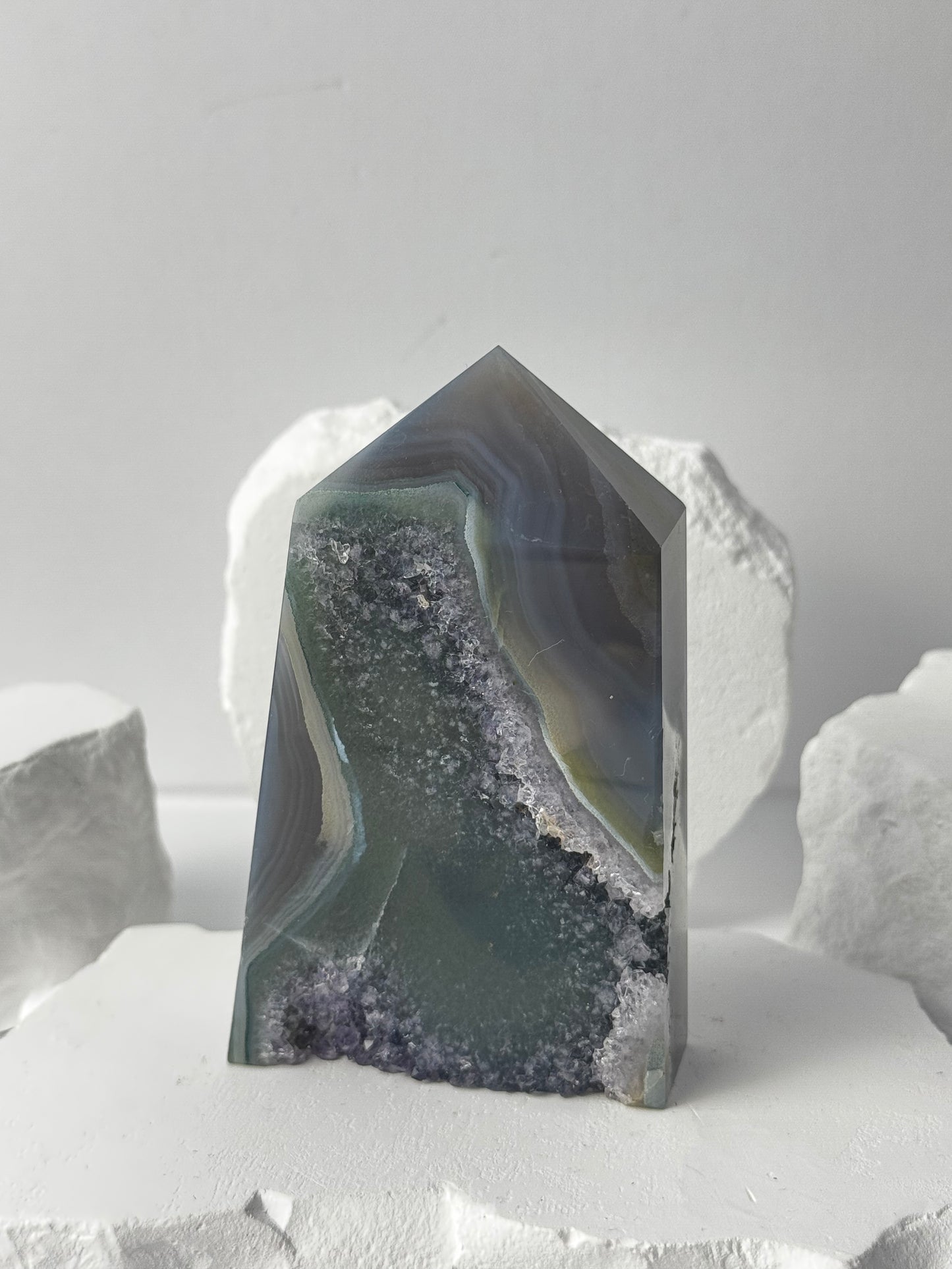 Druzy Agate Tower with Amethyst