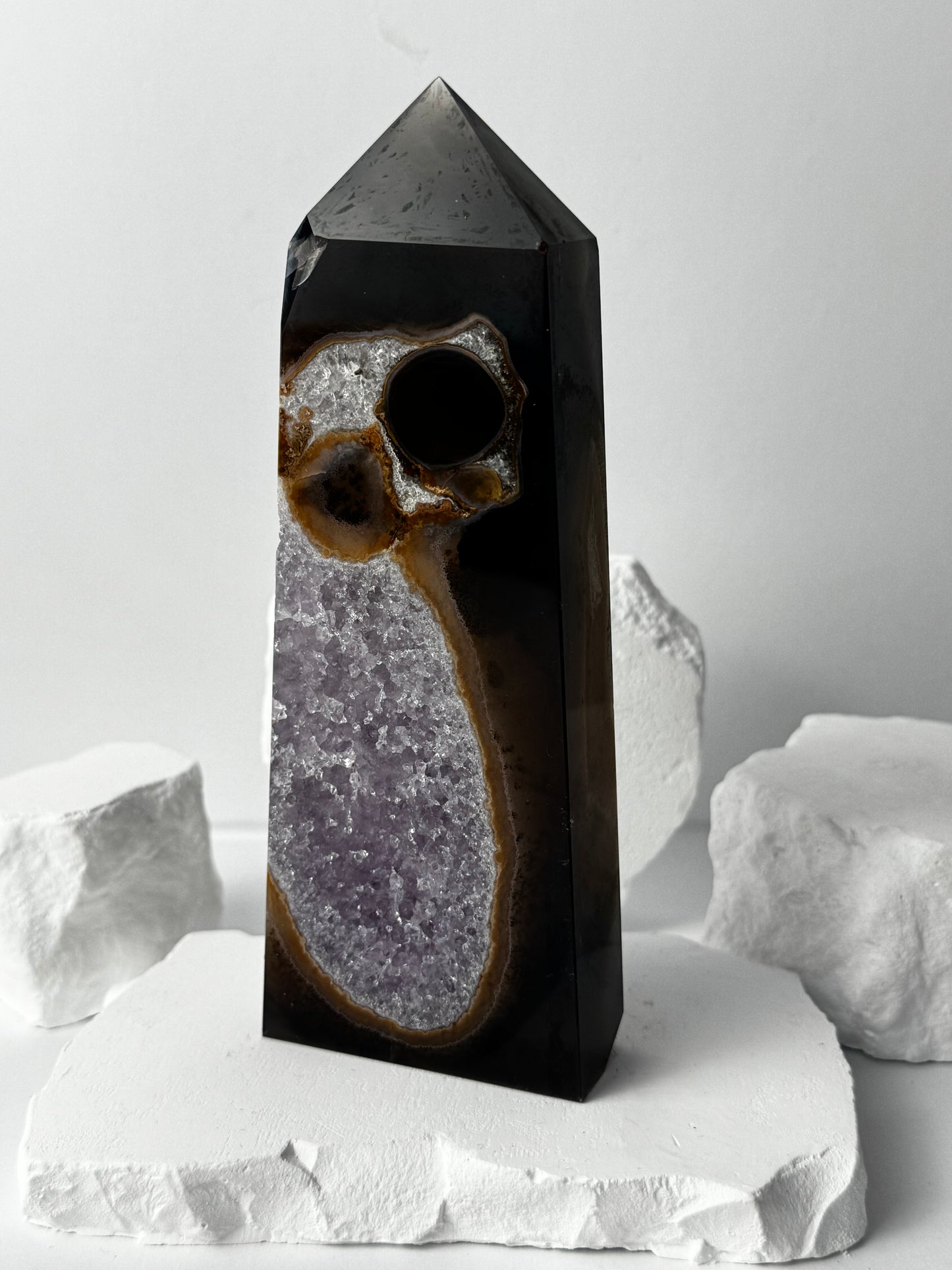 Druzy Agate Tower with Amethyst