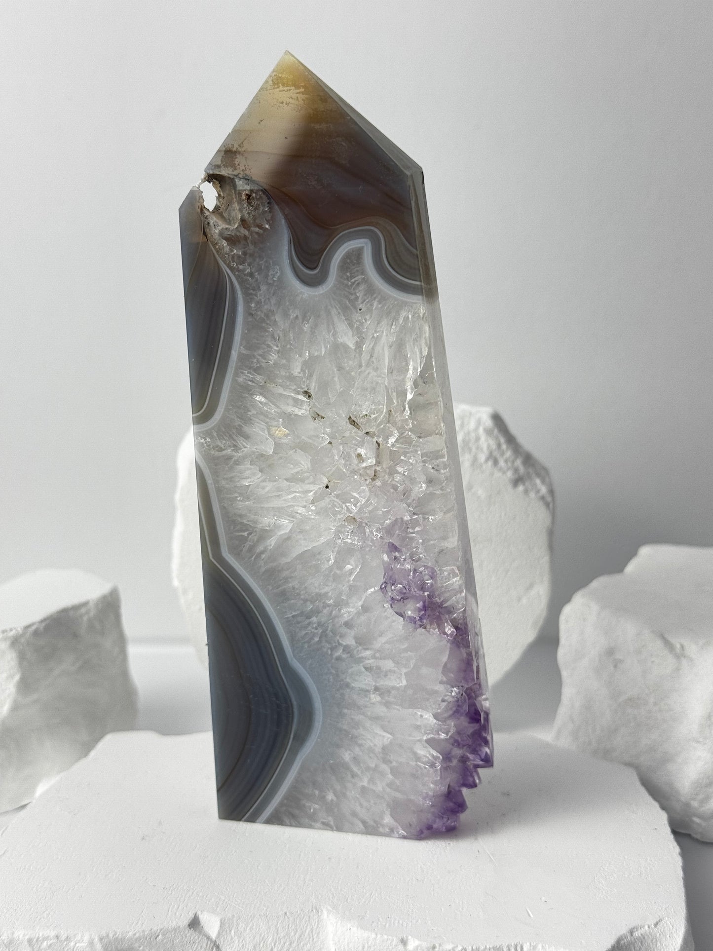 Druzy Agate Tower with Amethyst